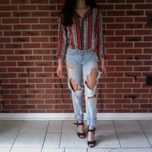 Vintage Collared Shirt and Boyfriend Washed Jeans
